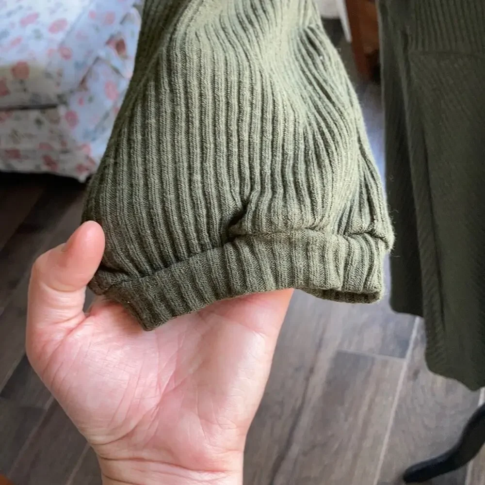 NWOT Olive Green Stretch Shift Dress, Size M - Picture 3 of 6